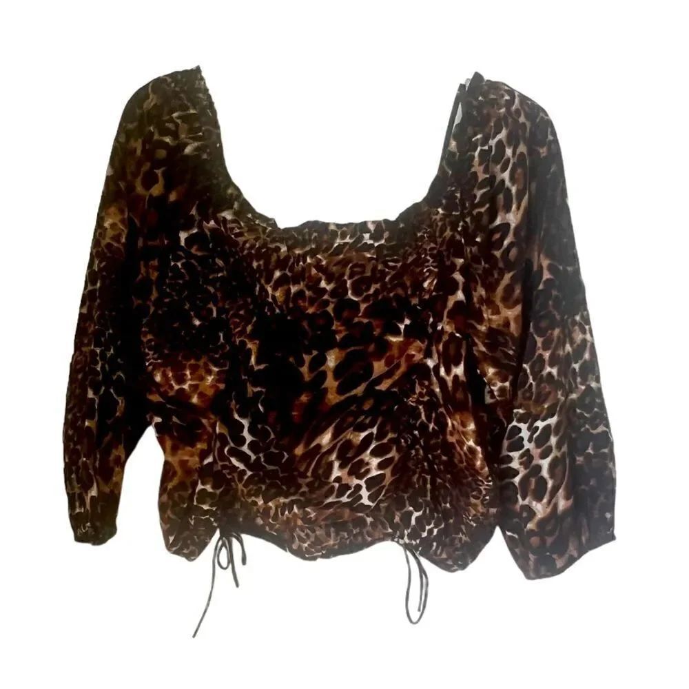 Speed Limit Women's Leopard Print Black Brown Off Shoulders Blouse Crop Top XL